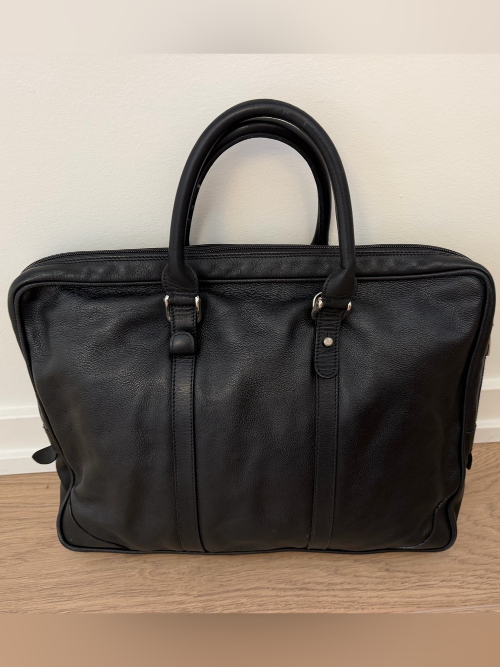 FABRIANO-Classic Black Leather Briefcase laptop computer Bag